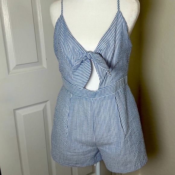 Everly Blue and White Striped Women Shorts - Picture 1 of 13